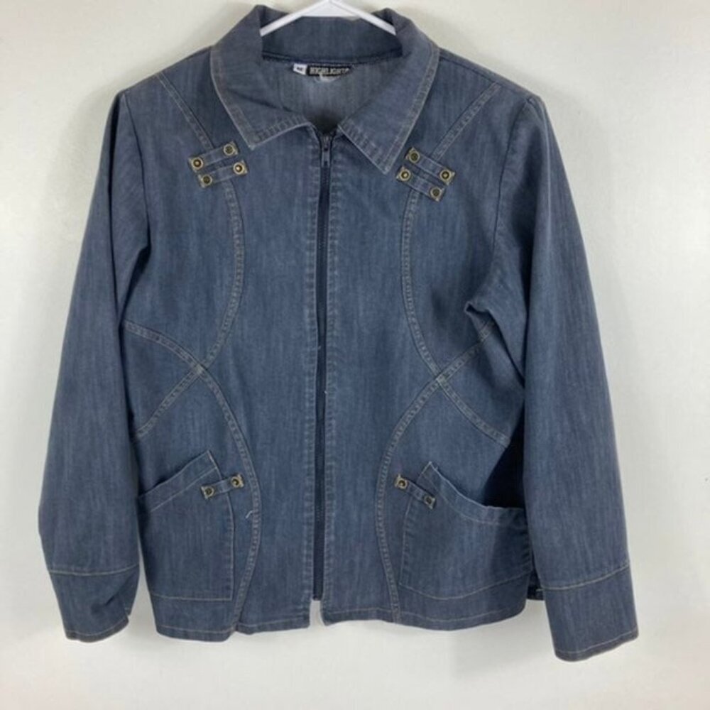 Womens‎ Vintage Highlights Chambray Jean Zip Jacket Blue M